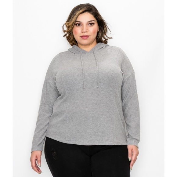 Coin 1804 Cozy Rib Hoodie Grey - 1X - Picture 1 of 5